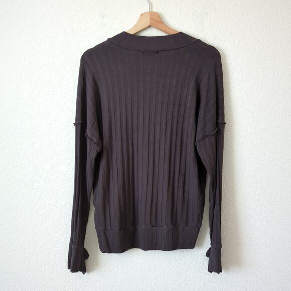 LNA Ribbed Long Sleeve V-Neck Top Small Viscose Soft Etten Laser Cut Out $154 - Picture 5 of 10